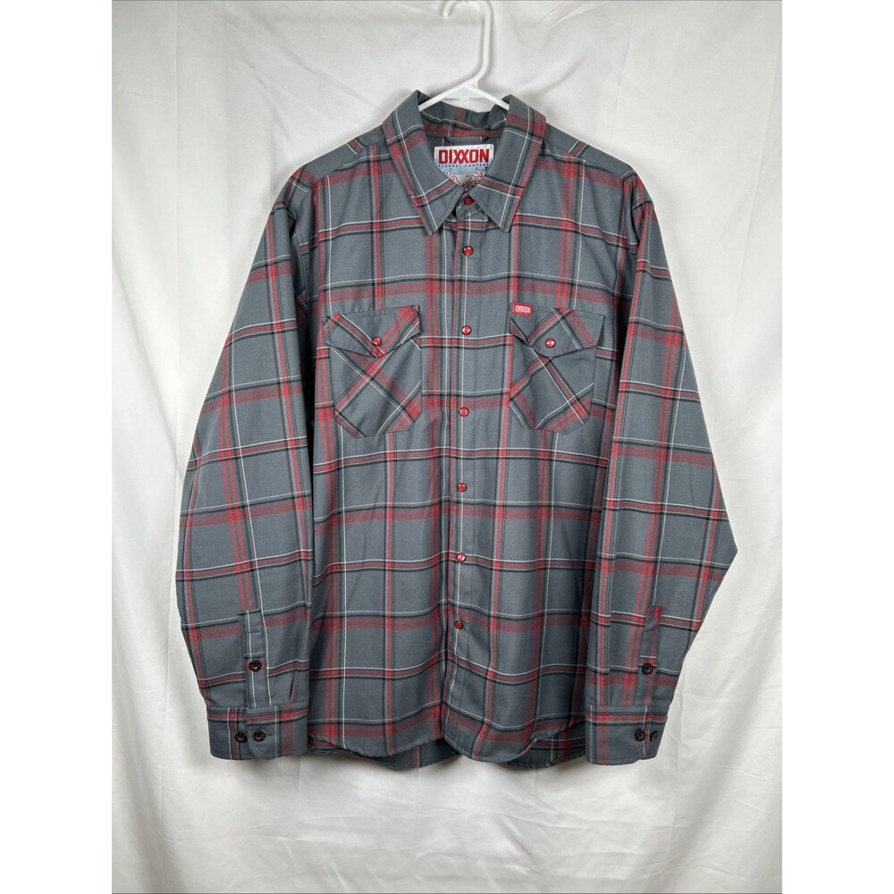 Dixxon Flannel Company Bucktown Plaid Button Up Shirt XL Pearl Snaps Gray Red